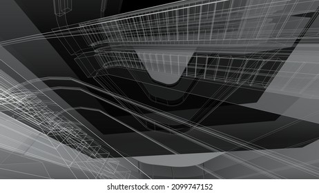 Abstract Architecture Atrium Interior With Escalator 3d Rendering