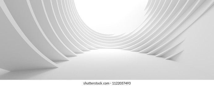 Abstract Architecture Background. 3d Illustration Of White Circular Building. Modern Geometric Wallpaper. Futuristic Technology Design