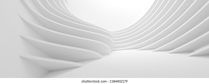 Abstract Architecture Background. 3d Rendering Of White Circularl Building. Creative Engineering Concept