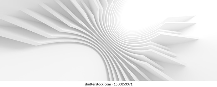 Abstract Architecture Background. 3d Rendering Of White Circular Building. Modern Geometric Wallpaper. Futuristic Engineering Design