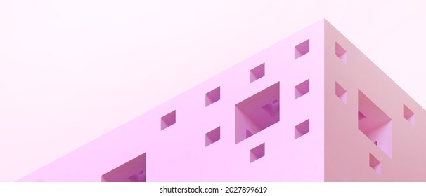 Abstract Architecture Background. Business Concepts With Goals And Obstacles Shapes Graph Origami Paper Art On Purple. Modern, Copy Space -3d Rendering