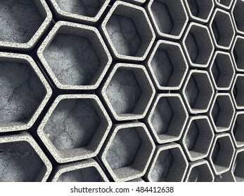 Abstract Architecture Background. Concrete Hexagon Wall. 3d Render Illustration