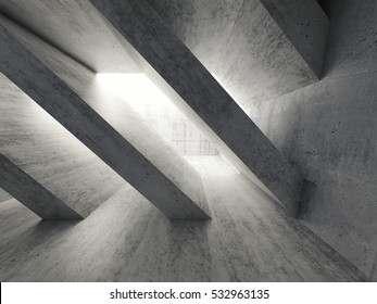 Abstract Architecture Background, Empty Rough Concrete Interior, Diagonal Columns Installation. 3d Illustration