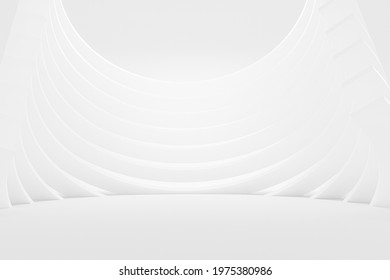 Abstract Architecture Background. White Circular Building. Modern Geometric Wallpaper. Futuristic Technology Design. blank studio for showcase product, car. 3d rendering