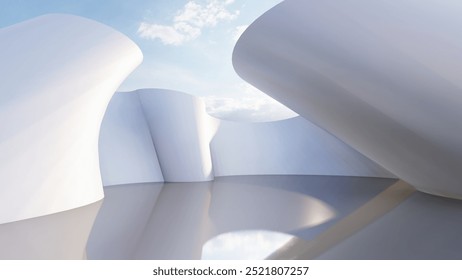 Abstract architecture background white curved walls 3d render