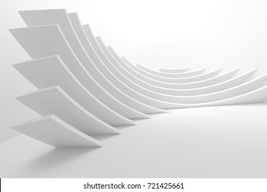 Abstract Architecture Design. White Futuristic Interior Background. Minimal Building Construction. 3d Rendering
