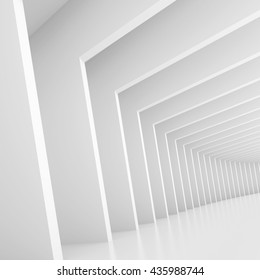 Abstract Architecture Design. White Modern Background. Modern Minimal Building Construction. Column Wallpaper. 3d Rendering