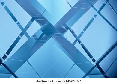 Abstract architecture of modern building. 3D illustration of girders and roof windows. Industrial or business real estate. Geometric structure of angular elements and parallel lines. Hi-tech pattern.