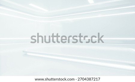 Abstract architecture space with empty white podium, Geometric with neon light, Sci-fi interior with stage for product presentation, 3d rendering