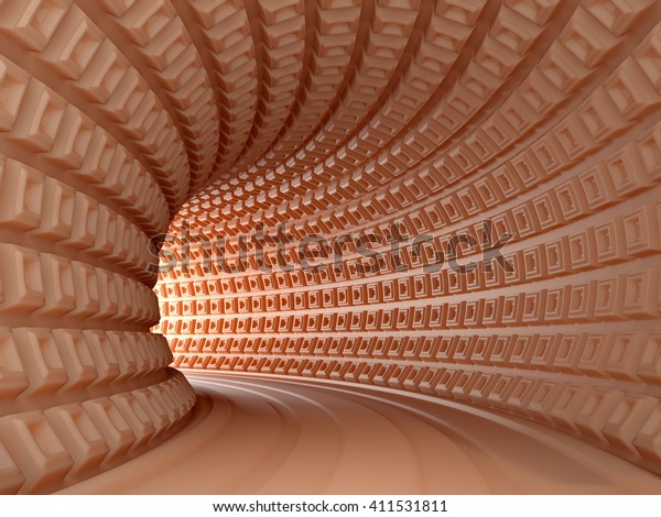 Abstract Architecture Tunnel With Light Background. 3d Render Illustration