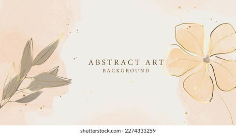 Abstract art background vector. Luxury minimal style wallpaper with golden line art flower and botanical leaves, Organic shapes, Watercolor. Vector background for banner, poster, Web and packaging. - Powered by Shutterstock