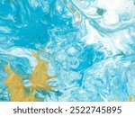 Abstract art, blue and gold painting, creative hand painted background, marble texture, acrylic painting, abstract ocean. Modern art.  