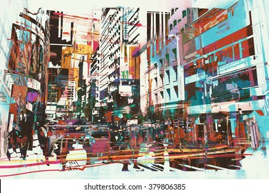 Abstract Art Of Cityscape,illustration Painting