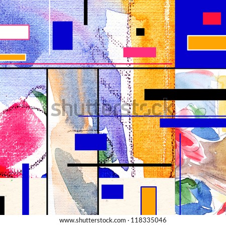 abstract art collage, mixed media and watercolor on paper