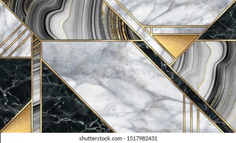 abstract art deco background, minimalist geometric pattern, modern mosaic inlay, texture of marble agate and gold, artistic artificial stone design, marbled tile, minimal fashion marbling illustration