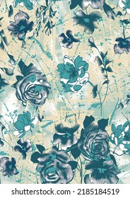 Abstract Art Grunge Flower Pattern 