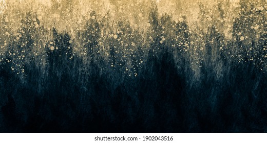 Abstract art grunge paint background by deep blue and gold splash texture in concept grunge, luxury, retro. Stock Illustration