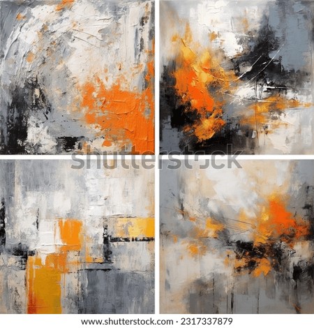 abstract art modern painting gray and orange wall 