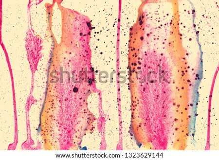 Abstract art painting background pattern with pink lines, spots, dots, strips, splashes, modern art, creative artwork, brush strokes by watercolor, gouache, oil on canvas