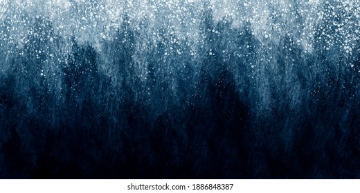 Abstract Art Painting Blue And White In Concept Winter Landscape Snowy Forest For Background, Banner, Decoration.