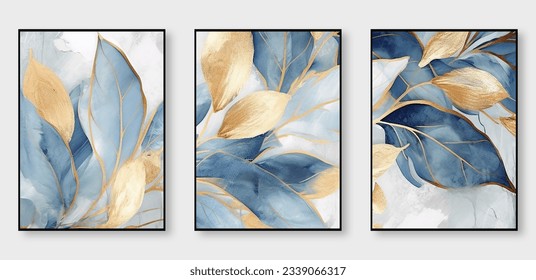 Abstract art print set. Modern creative abstract artwork, golden brush strokes, texture, design for wall decor, wallpaper, poster, card, mural, hanging, print