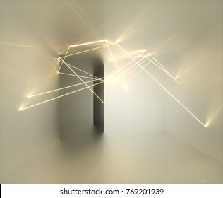 Abstract Art Space With Light Installation. 3d Rendering, Digital Illustration