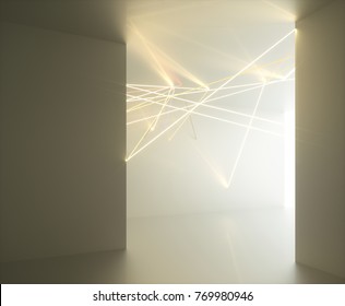 Abstract Art Space With Light Installation. 3d Rendering, Digital Illustration