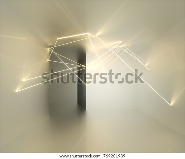 Abstract art space with light installation.\
3d rendering, digital\
illustration