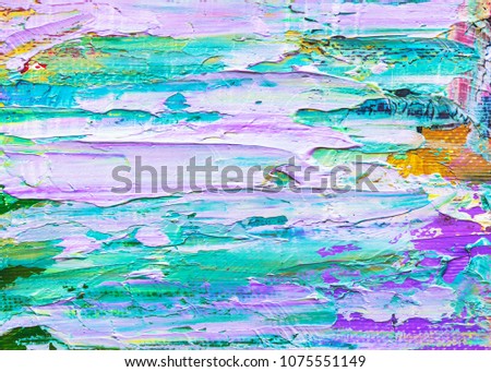 Abstract art texture background by oil painting on canvas thick brush strokes. Colorful  and multi color palette knife mixed for Modern, Contemporary art design, decoration wallpaper.purple green tone