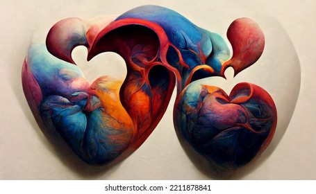 Abstract Art Of Two Hearts Together Concept Art Background Image