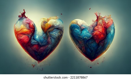 Abstract Art Of Two Hearts Together Concept Art Background Image