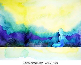 abstract art watercolor painting human meditating calm peace design hand drawn