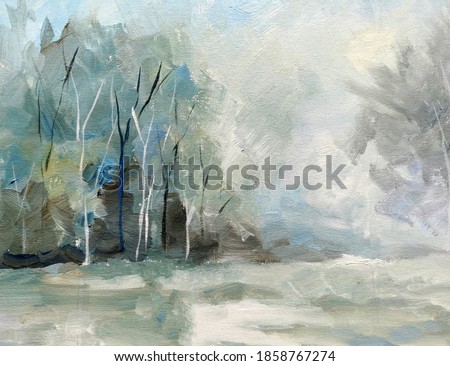 Abstract art winter landscape with oil paints. Background in winter tones. oil painting on canvas Texture backdrop, macro.