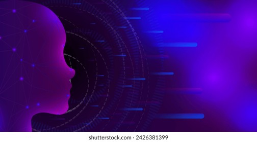 Abstract Artificial intelligence. Technology web background. technology, artificial intelligence and human concept background vector. Concept in form of women face outline