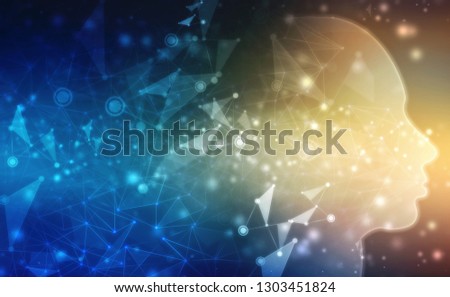 Abstract Artificial intelligence. Technology web background. Human head outline with Binary Codes, Virtual concept, futuristic abstract background