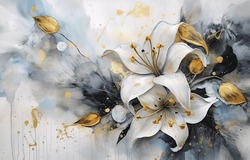 Abstract Artistic Background. Golden Brushstrokes. Textured Background. Oil On Canvas. Modern Art. Flowers, Plants, Wallpapers, Posters, Cards, Murals, Rugs, Hanging, Prints, Wall Art