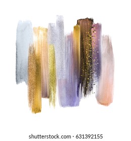 Abstract Artistic Brush Strokes, Blush Silver Grey Gold Palette, Blend, Smear, Color Swatches, Grunge Art, Isolated Design Elements, Pastel Colors, Creative Background