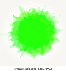 Abstract Artistic Watercolor Splash Drop. Green Paint Blot Isolated Over White Background.