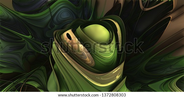 Abstract artwork - 3d illustration, green organic
geometric shapes. Recursive curves, square shapes arranged into a
mosaic of geometry. Smooth reflective surface, graphic resource.
fractal artwork