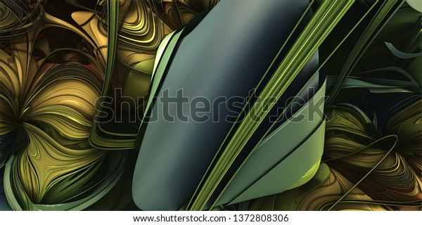 Abstract artwork - 3d illustration, green organic\
geometric shapes. Recursive curves, square shapes arranged into a\
mosaic of geometry. Smooth reflective surface, graphic resource.\
fractal artwork