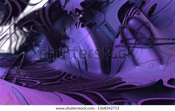 Abstract artwork - 3d illustration, purple oranic\
geometric shapes. Recursive curves, square shapes arranged into a\
mosaic of geometry. Smooth reflective surface, graphic resource.\
fractal artwork
