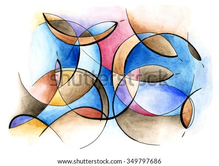 Abstract artwork with different shapes and lines