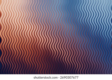 An abstract artwork featuring wavy lines transitioning between warm orange and cool blue hues, producing a striking gradient and a visually engaging textured effect.