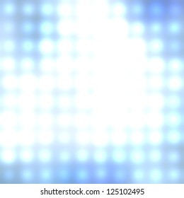 Abstract artwork: glowing pattern with bright blue and white circular lights creates ethereal dreamlike effect, illuminated by central source that generates halo appearance. Bluish hue dominates palette, transitioning from deep navy corners to brilliant white center, offering sense of depth and dimension as if gazing into luminous space or starry sky. Repetitive light pattern adds dynamic rhythm while maintaining serene soothing atmosphere, capturing essence of modern visual art suitable for technology backgrounds, music events, fashion, or creative digital designs. This versatile composition functions as decorative backdrop or tranquil visual element for multimedia projects, perfect for social media graphics, website headers, and promotional materials. Soft focus enhances overall calming effect, appealing to audiences interested in innovative designs and contemporary aesthetics. Digital illustration features intricate tracery with shimmering glow and radiant ornamentation.