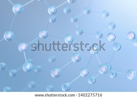 Abstract atom or molecules model background design. Science, genetic, chemical technology research, quantum physics, medical background with nuclear molecular structure glowing energy particles. 3D
