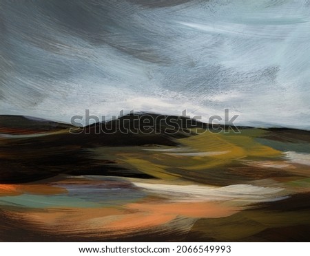 Abstract autumn landscape. Versatile artistic image for creative design projects: posters, banners, cards, websites and wallpapers. Acrylic on board. Modern painting.