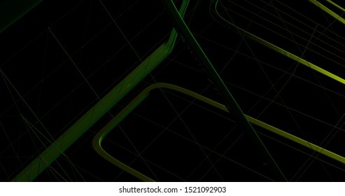Abstract backdrop with a metallic figure which makes different shapes in a black background. 3D Illustration.