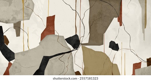 Abstract background art vector image. Minimalist hand painted watercolor illustration and linear art. Design for wall decoration, murals, cover, postcards, brochure.