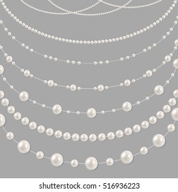  Abstract  Background with  Beautiful 3D shiny natural White  Pearl Garlands. Beads. Set for Celebratory Design,  Christmas decorations. Wedding theme. Illustration. 