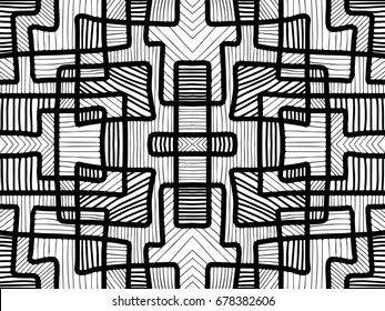 Abstract background. Black and white texture. Geometric shapes wallpaper. Tribal background for fabric design, interior, textile, paper or printed products.